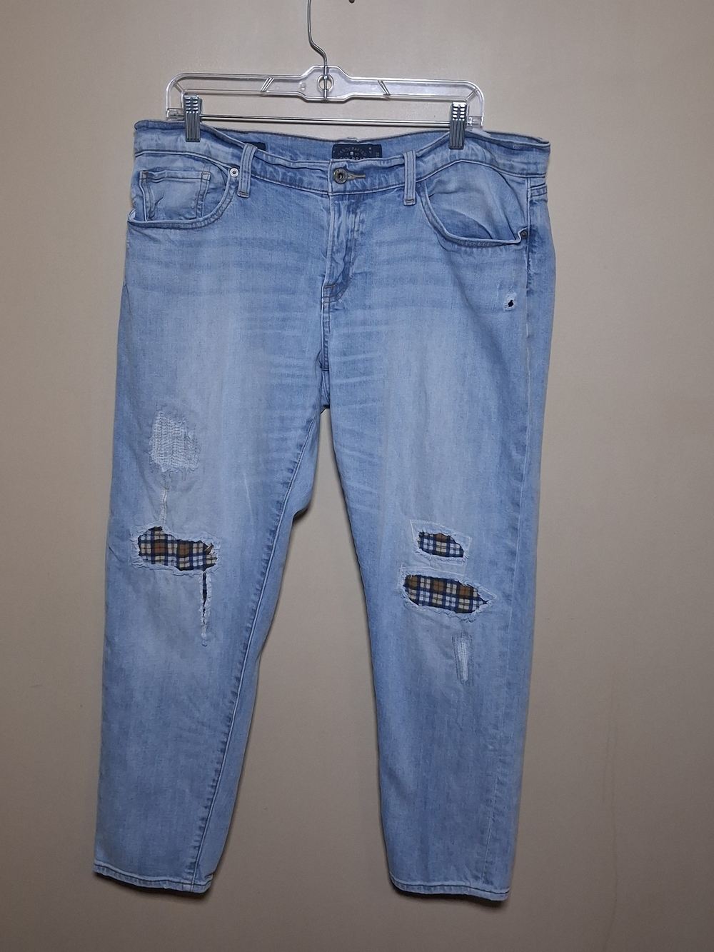 Lucky Brand Women's Sienna Cigarette Distressed Jeans W/Plaid Patches; Size 14